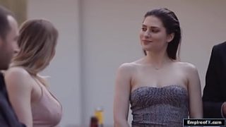 A blonde wife blowjobs then banged by husbands friend